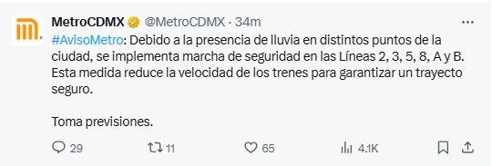 Actualización del Metro, 24 de septiembre de 2025. Foto: x.com/@MetroCDMX