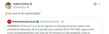 Isabel Zuleta se sumó a las críticas con una pregunta sobre el compromiso del Gobierno con la austeridad - crédito @ISAZULETA/X