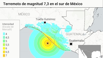 (MAPA) Declarado en México un seísmo de magnitud preliminar 7,3 con alerta de tsunami cerca de Chiapas