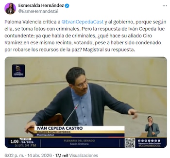 Esmeralda Hernández destacó respuesta de Iván Cepeda a Paloma Valencia por caso Ciro Ramírez - crédito @EsmeHernandezSi/X