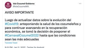 El gobierno de Cozumel confirmó