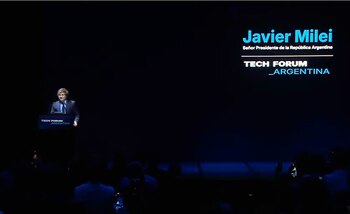 Milei al hablar en el
