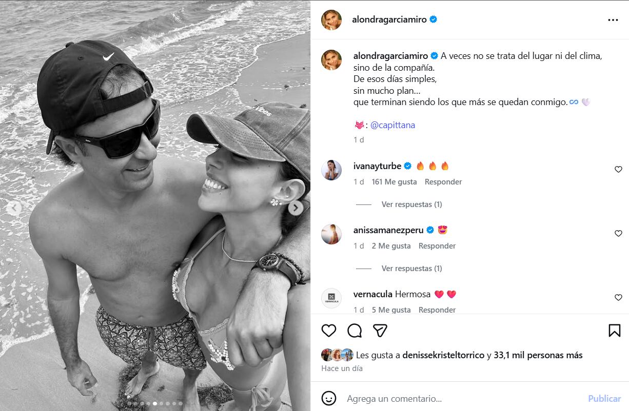 Alondra García Miró comparte tierna imagen junto a su novio en una playa, demostrando su felicidad y complicidad.