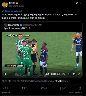 Un usuario en la red social e hincha del Junior intentó identificar lo que le dijo Teo a James-crédito @DogorTiburonV/X