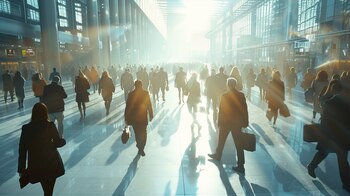 Multitud de personas caminando por las calles, plazoleta, plaza, boulevard de una ciudad, trabajadores, trabajadores, siluetas, velocidad de obturación lenta - (Imagen Ilustrativa Infobae)