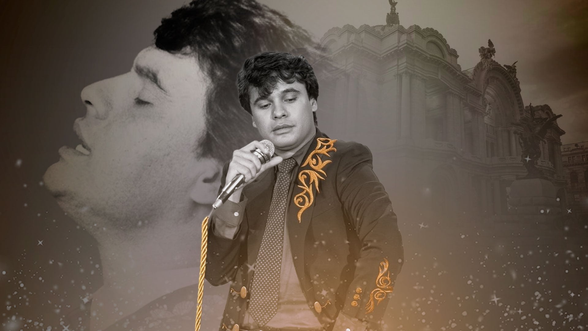 Un fotomontaje del cantautor mexicano Juan Gabriel junto al Palacio de Bellas Artes evoca su trayectoria en la música popular. (Jesús Avilés )