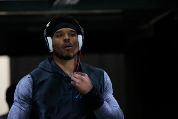 En la imagen, Cam Newton, elegido mariscal titular de los Patriots de Nueva Inglaterra para la nueva temporada 2020-21. EFE/Dan Anderson/Archivo