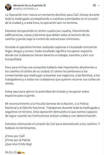 De la Espriella compartió los resultados del operativo la mañana del jueves 24 de septiembre de 2026 - crédito @ABDELAESPRIELLA/X