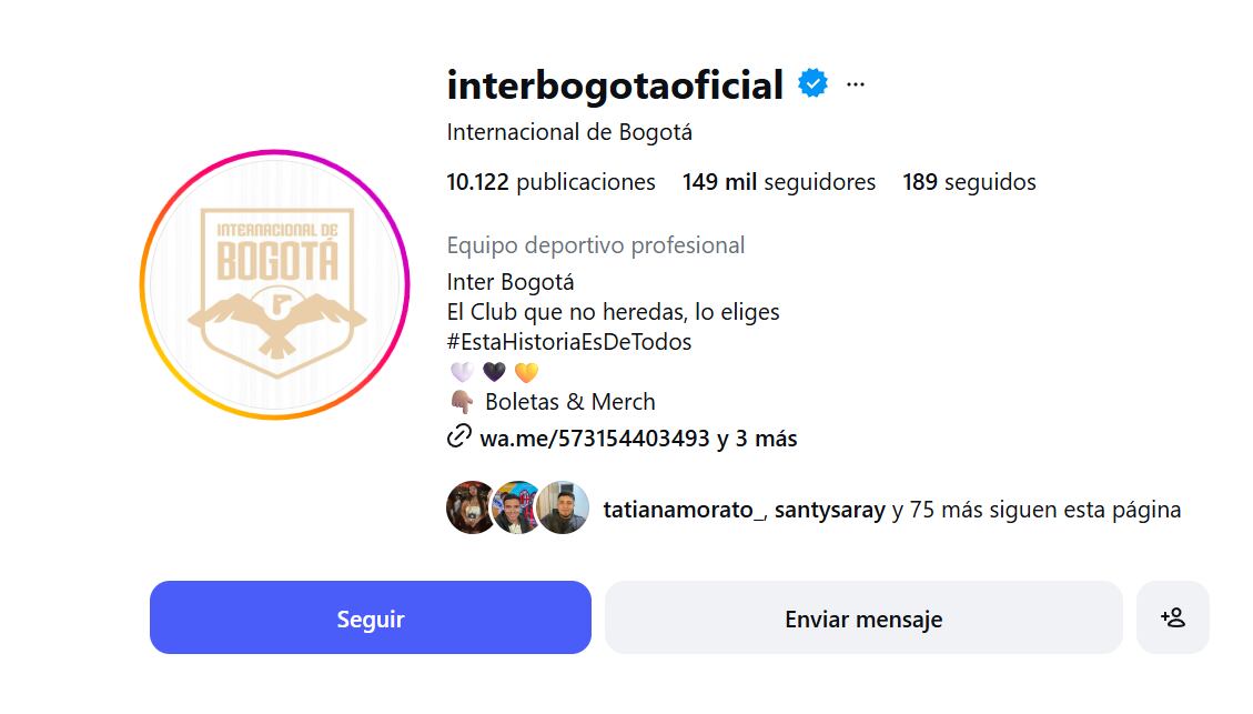 La cuenta en Instagram de Internacional de Bogotá - crédito @interbogotaoficial/Instagram