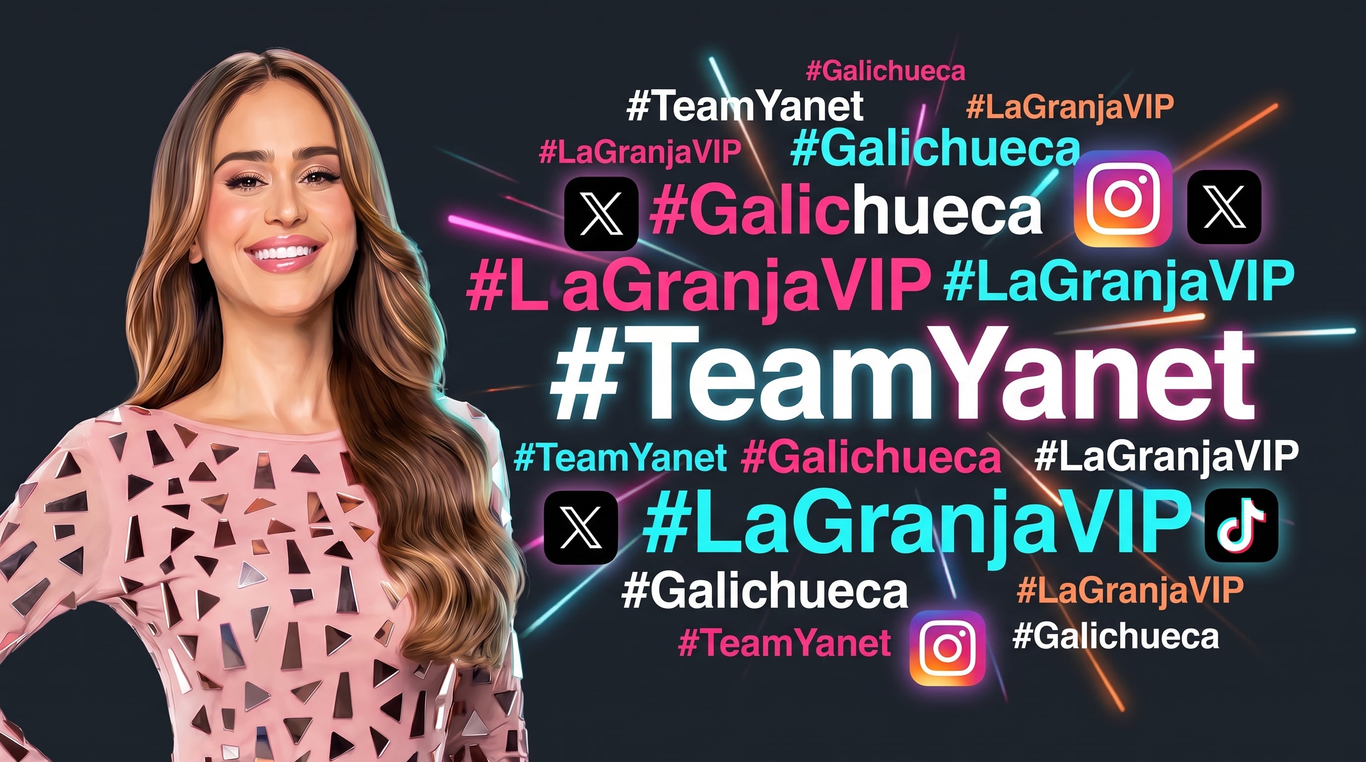 Yanet García figura junto a etiquetas de tendencias como TeamYanet y LaGranjaVIP en plataformas de redes sociales. (Imagen Ilustrativa Infobae)