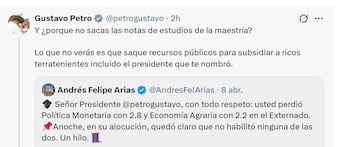 El presidente respondió cuestionando al exministro y haciendo referencia a decisiones de gobiernos anteriores - crédito @petrogustavo/X