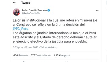 Pedro Castillo sobre liberación de