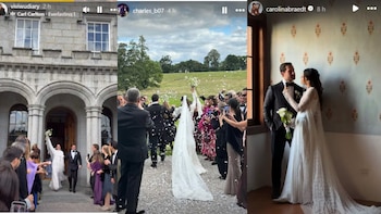 Carolina Braedt y Javier Millership durante la ceremonia religiosa en el castillo escocés, rodeados de familiares y amigos cercanos.