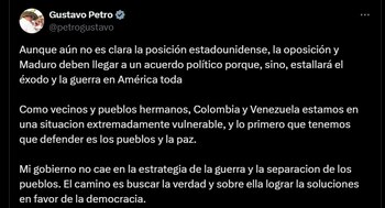 Gustavo Petro sobre la situación en Venezuela - crédito @petrogustavo/X