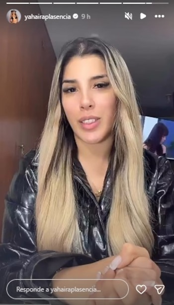 Yahaira Plasencia habla a la cámara vestida con una chaqueta negra en una captura de historia de Instagram