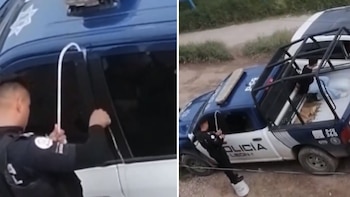 Policía de León olvida las llaves de su patrulla y trata de abrirla con un alambre mientras trasladaba a un detenido