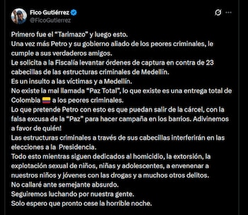 Federico Gutiérrez - crédito @FicoGutierrez/X