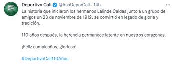 Deportivo Cali celebra sus 110