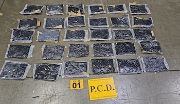 La PCD decomisó aproximadamente 50 kilos de cocaína ocultos en dos contenedores en la Terminal de Contenedores de Moín. Crédito: MSP
