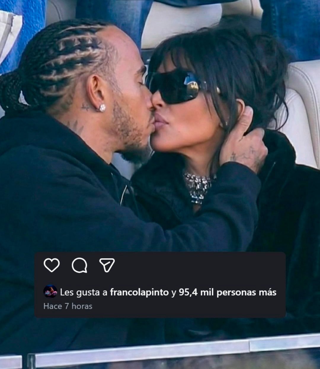 El beso entre Lewis Hamilton y Kim Kardashian y la reacción de Franco Colapinto (captura de TV)