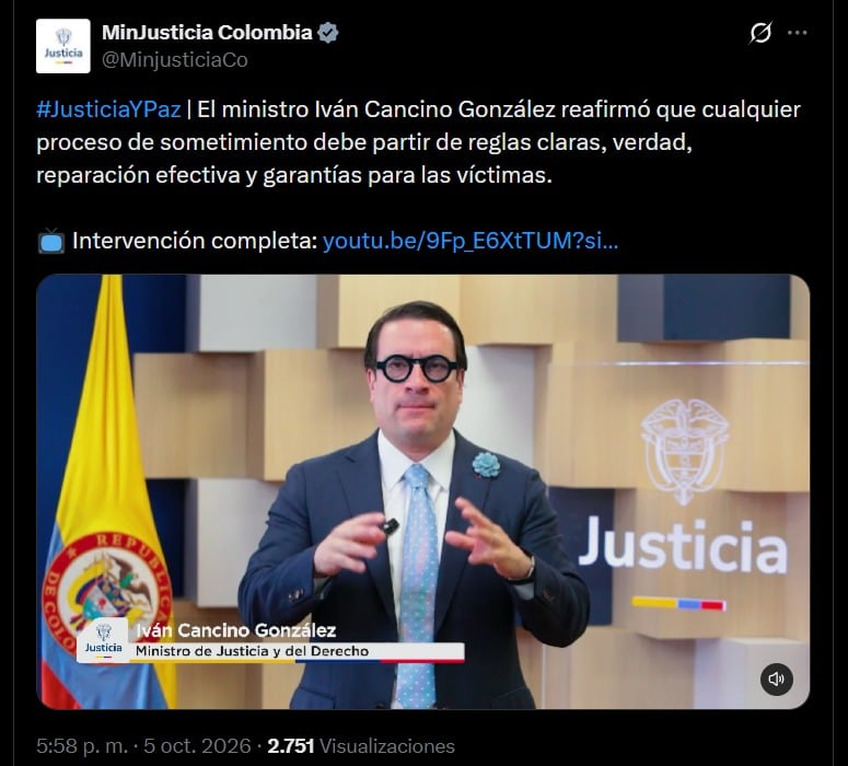 El proyecto de ley deberá surtir cuatro debates reglamentarios entre el Senado y la Cámara de Representantes para su eventual aprobación - crédito @MinjusticiaCo / X