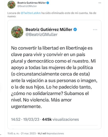 Beatriz Gutiérrez Müller en Twitter