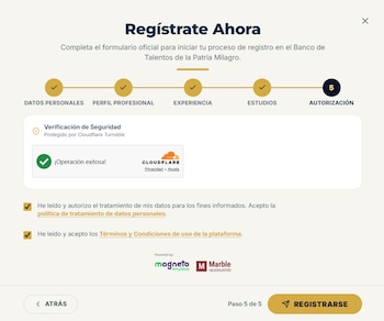 El programa seleccionará perfiles con base en mérito, capacidad y transparencia, priorizando la inclusión de profesionales de todas las regiones del país - crédito Banco de talentos patria milagro