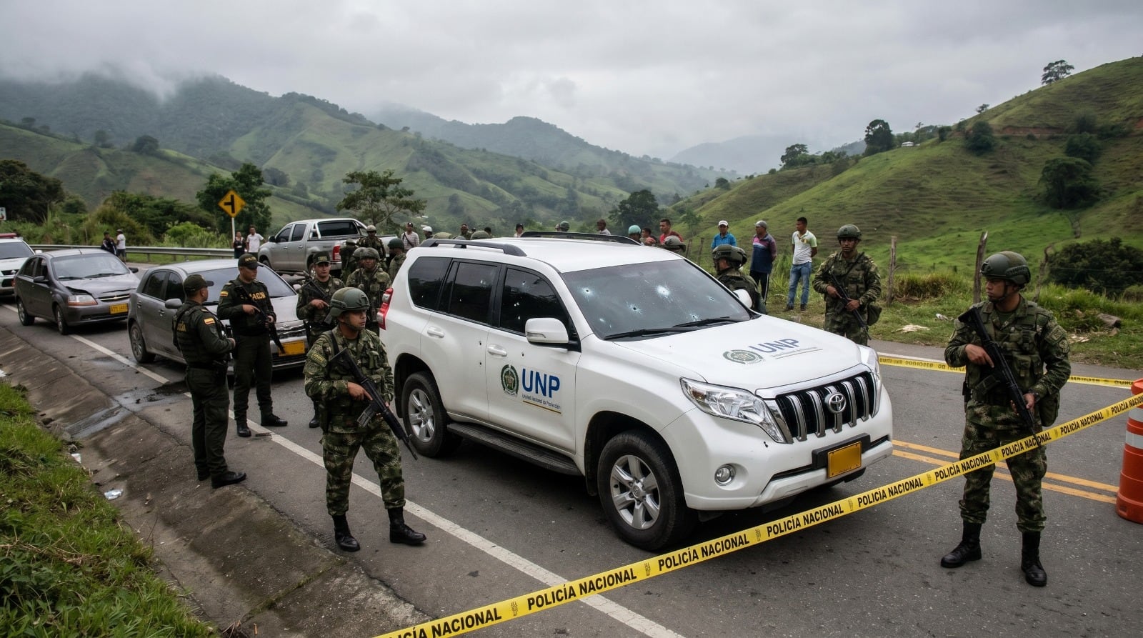 La UNP confirmó el ataque ocurrido durante el fin de semana y las autoridades iniciaron investigaciones para identificar a los responsables en Cauca - crédito Visuales IA