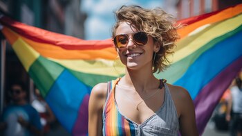Desfile del Orgullo LGBTQ, calles llenas de colores vibrantes y empoderamiento. Trajes festivos, colores arcoíris, alegría, diversidad y comunidad LGBTQ. Amor y aceptación. Bandera arcoíris. Gay pride. (Imagen ilustrativa Infobae)