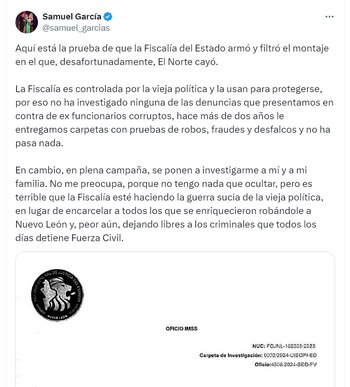 Samuel García acusa a la