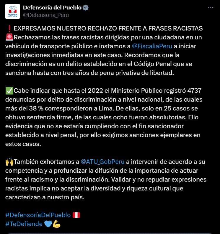 Comunicado de Defensoría del Pueblo