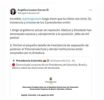 La senadora Angélica Lozano criticó