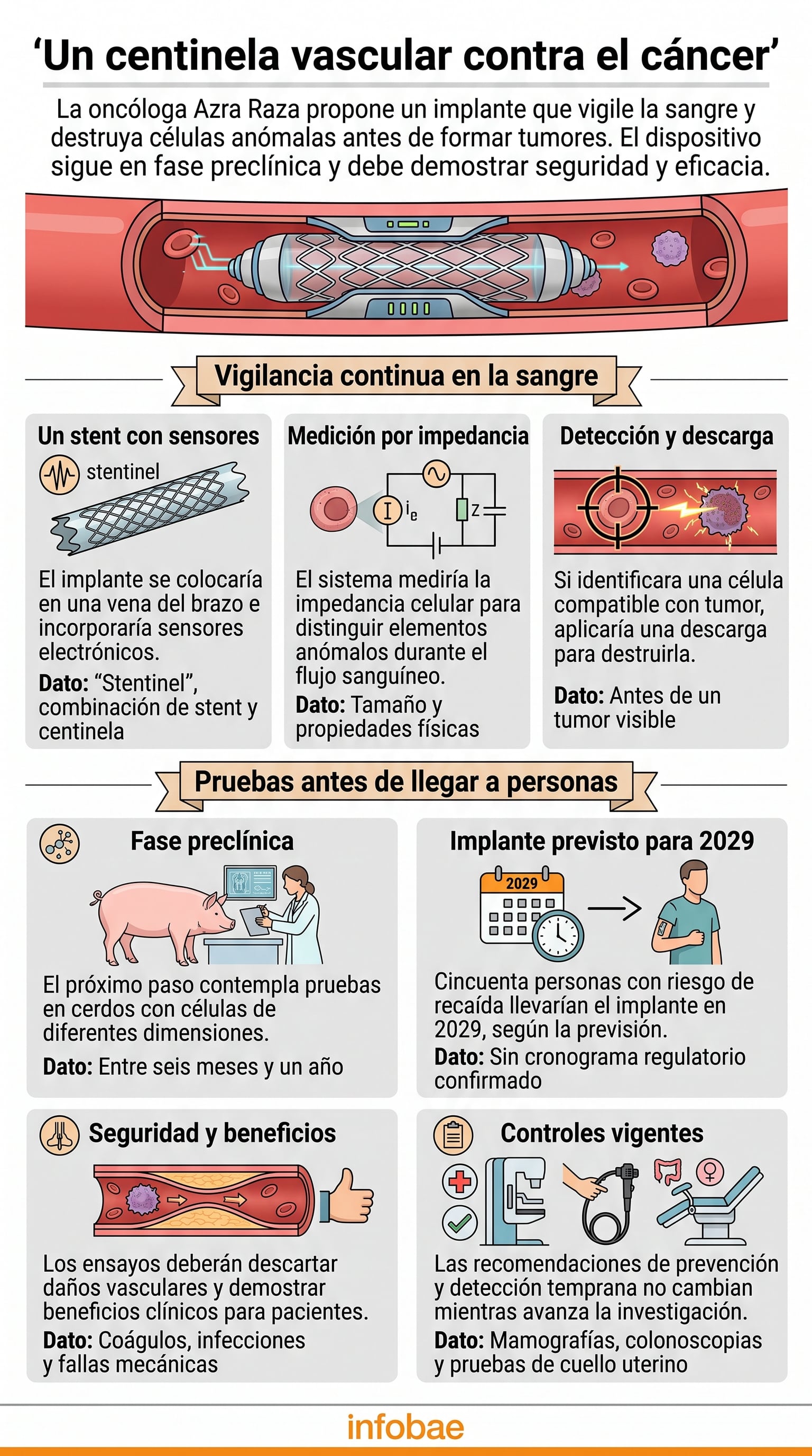 El proyecto de la oncóloga Azra Raza propone un dispositivo vascular para la detección y neutralización de células anómalas en la sangre. (Imagen Ilustrativa Infobae)
