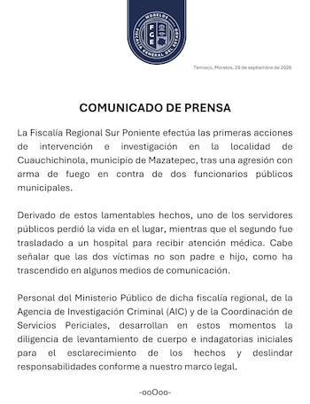 Dos servidores públicos municipales viajaban en una camioneta cuando fueron atacados a balazos en Cuauchichinola. La Fiscalía inició las diligencias y descartó que las víctimas fueran padre e hijo. Crédito: Especial