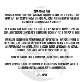 El comunicado de la banda.