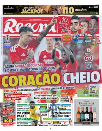 El diario lisboeta destacó la entrada de los colombianos durante el partido ante el cuadro escocés-crédito Record Portugal