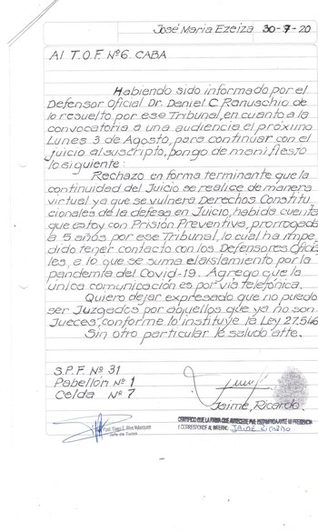 Presentación manuscrita de Jaime.