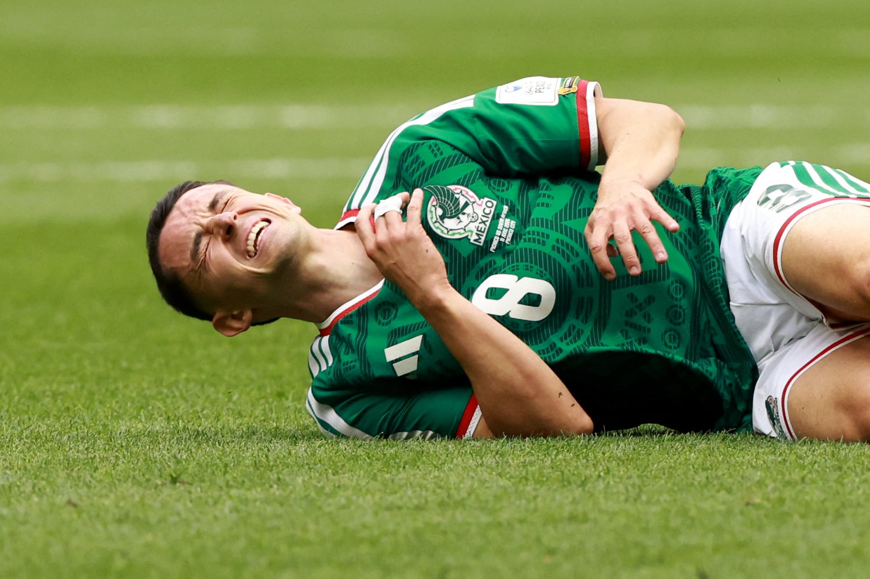 Soccer Football - FIFA World Cup 2026 - Group A - Mexico v South Africa - Estadio Azteca, Mexico City, Mexico - June 11, 2026 Mexico's Alvaro Fidalgo reacts after challenge REUTERS/Henry Romero