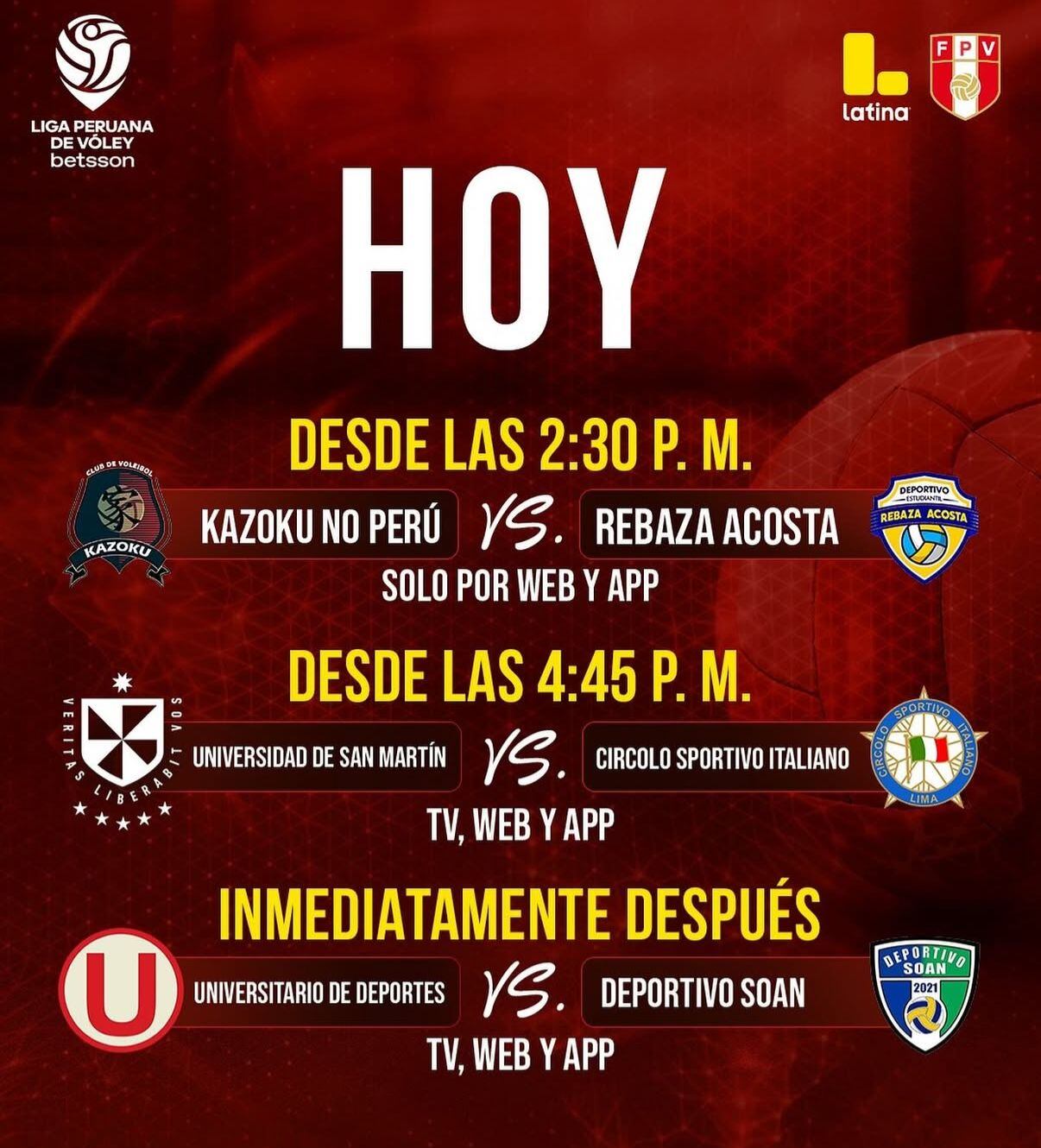 Estos son los partidos de la fecha 3 de la Liga Peruana de Vóley que se jugarán durante el sábado 8 de noviembre.