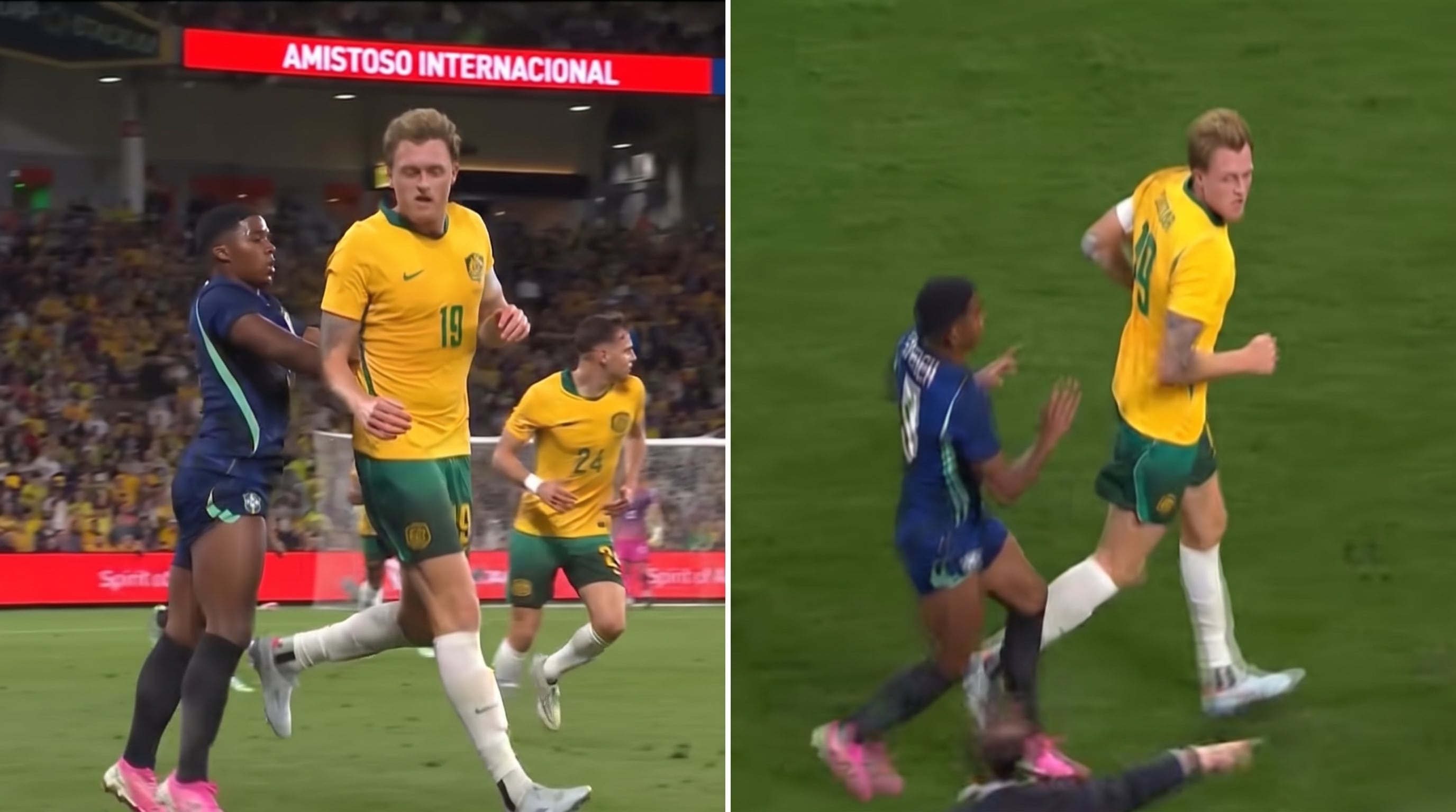 Endrick tuvo un cruce con el gigante australiano Harry Souttar, de casi dos metros de altura