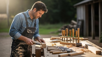 Maestría en la Madera: Carpintero Concentrado al Aire Libre - VisualesIA ScribNews