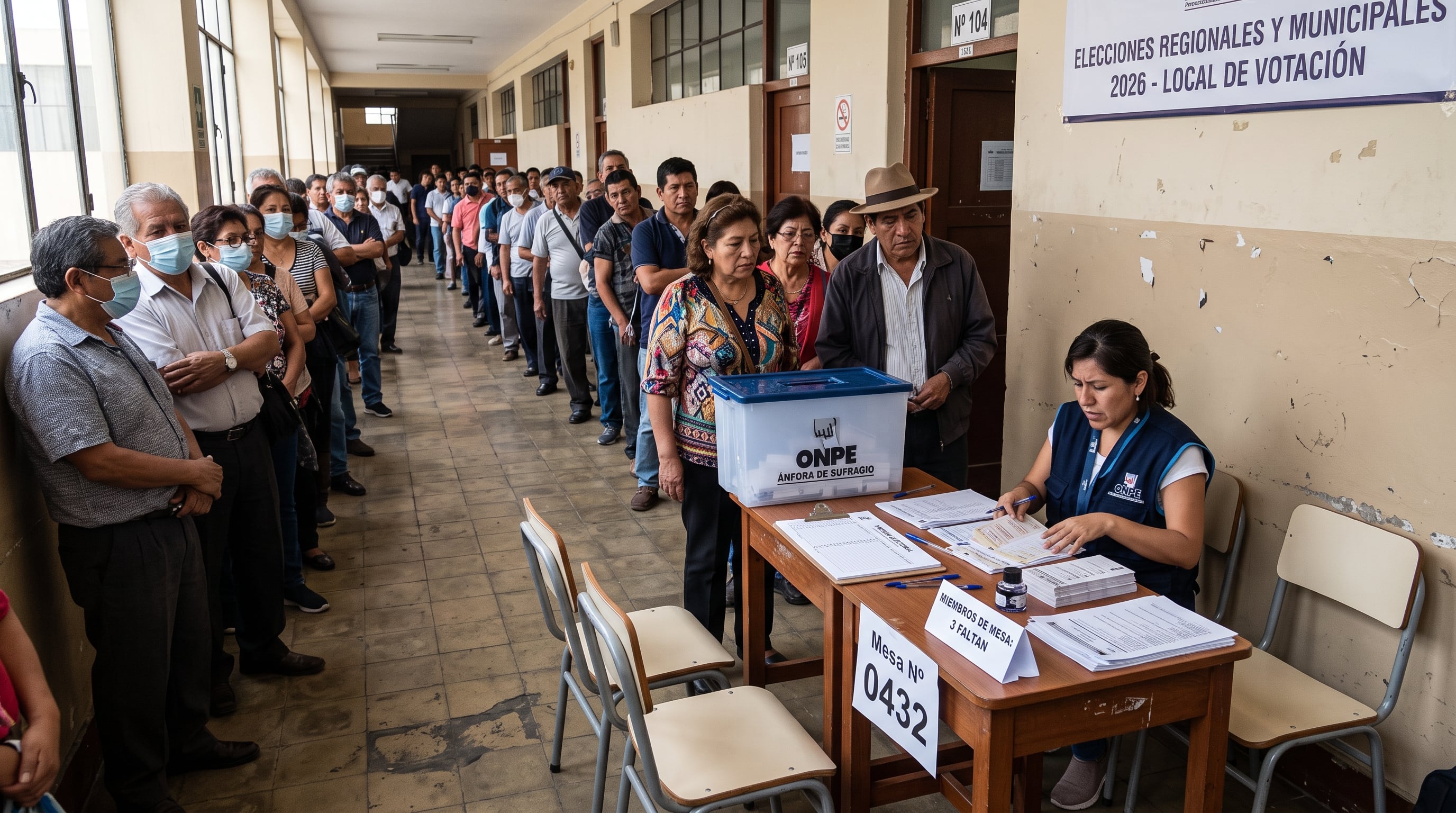 La ONPE recordó que, en las Elecciones Regionales y Municipales 2026, los electores en fila pueden ser convocados para completar una mesa de sufragio si faltan miembros de mesa. (Imagen Ilustrativa Infobae)