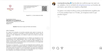 “Hoy la vida me confirma que me casé con un caballero”, escribió María José Valenzuela en Instagram tras la salida de su esposo del gabinete de Abelardo de la Espriella - crédito @mariajvalenzuelag/Instagram