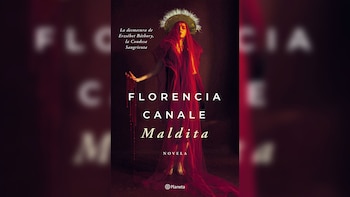 Portada de un libro con una mujer cubierta por un velo rojo, el título Maldita y el nombre de la autora Florencia Canale