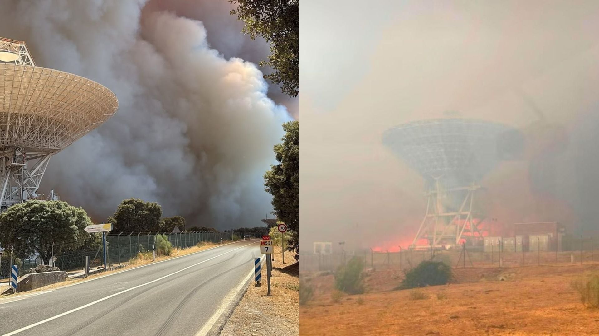 Desalojada la estación de comunicaciones espaciales de la NASA en Robledo de Chavela por el avance de los incendios en Madrid