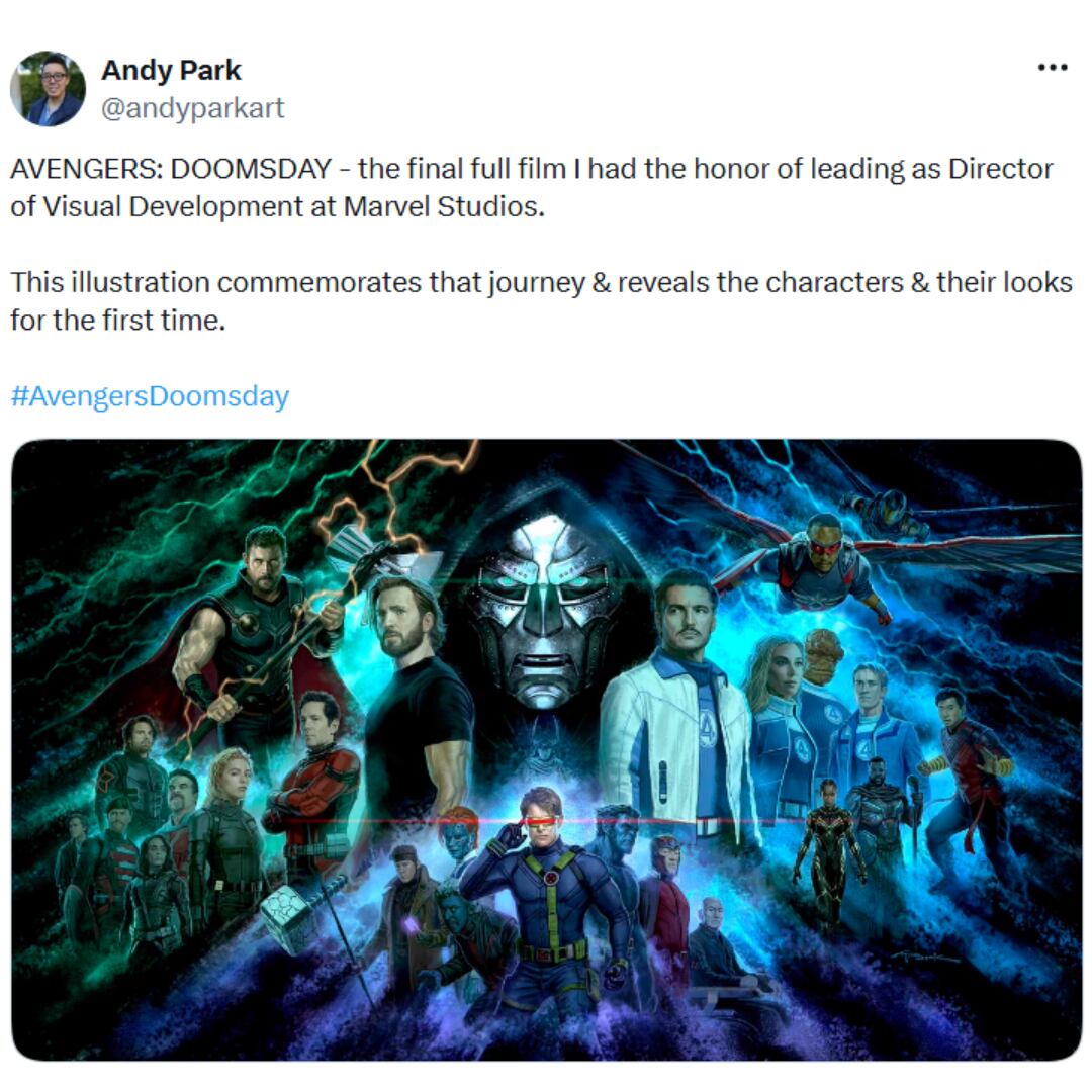 Andy Park, exdirector visual de Marvel Studios, ofreció el primer vistazo oficial al film y y mostró la máscara del Doctor Doom de Robert Downey Jr. (X/@andyparkart)