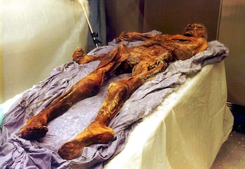 Los exámenes forenses determinaron que Ötsi medía 1,59 metros, pesaba 50 kilos, tenía el pelo castaño y los ojos marrón oscuro. Su cuerpo, además, estaba cubierto de tatuajes (AP)
