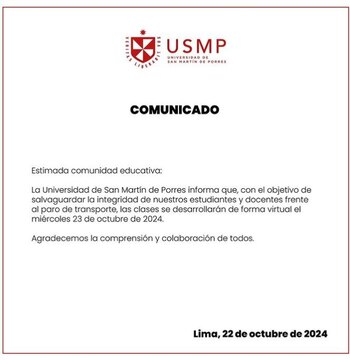 Comunicado de la USMP.