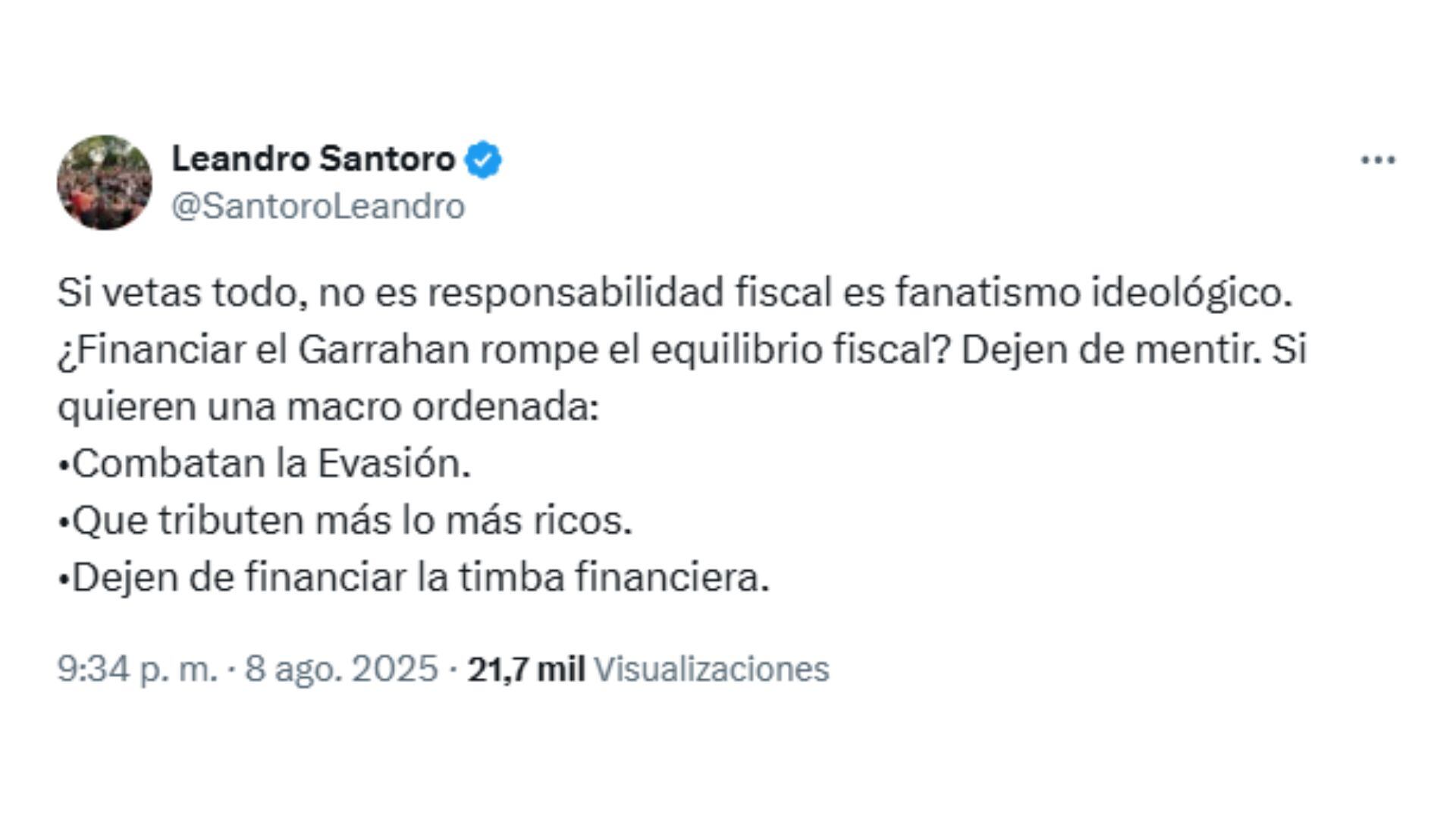 Santoro aseguró que Milei mentía por asegurar que el financiamiento del Hospital Garrahan provocaría déficit fiscal