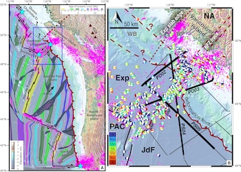 Contexto tectónico de la zona de subducción del norte de Cascadia. (Science Advances)